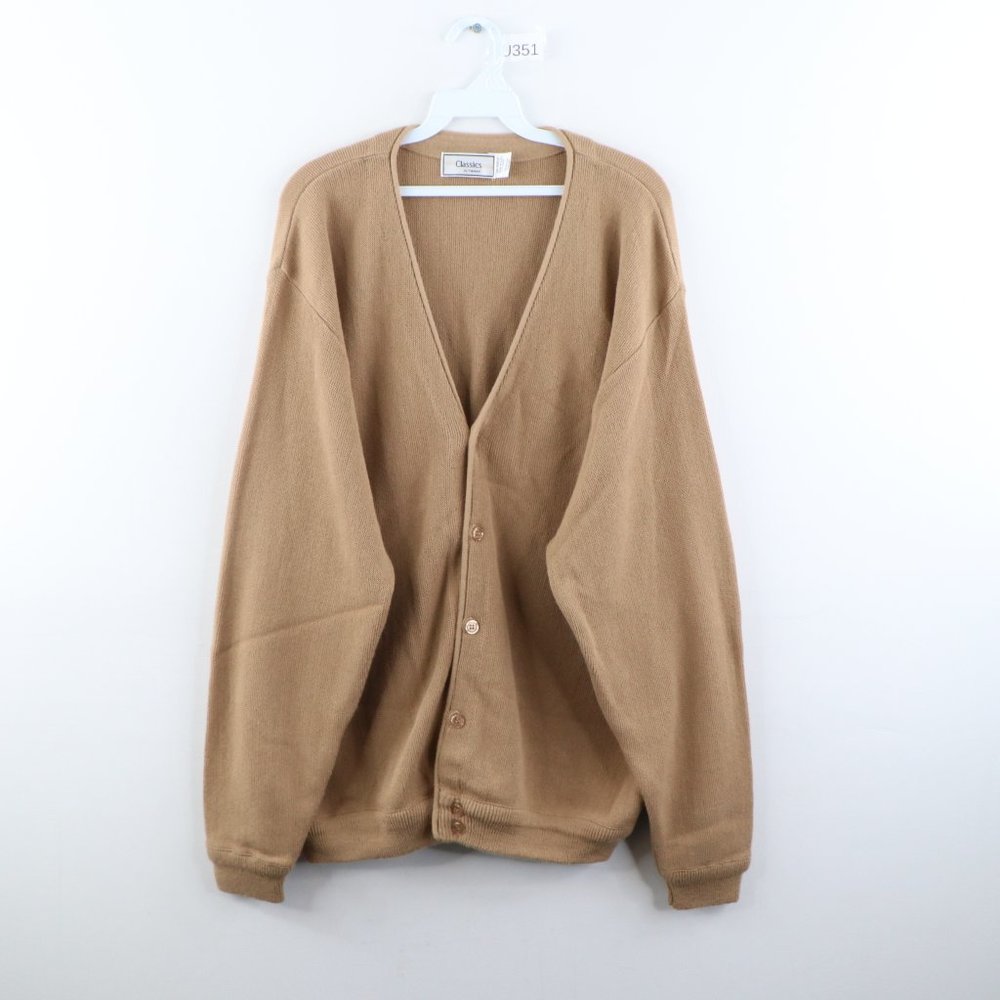 Vintage Acrylic Knit Button Cardigan Sweater Tan - Picture 1 of 7